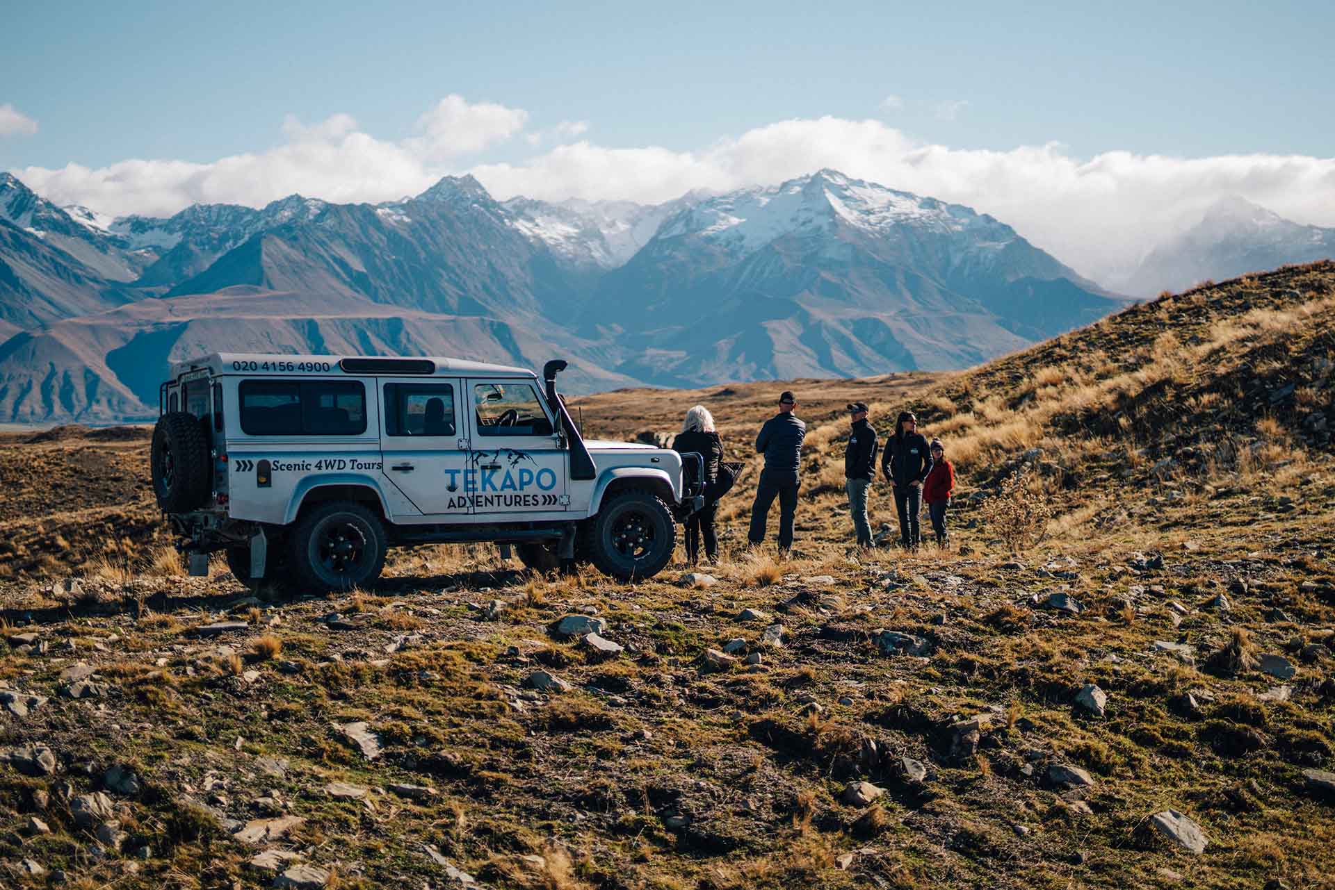 Tekapo Adventures Small Group 4WD Tour with mountains in background