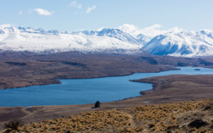 Lake Alexandrina with snowcapped mountains in background
